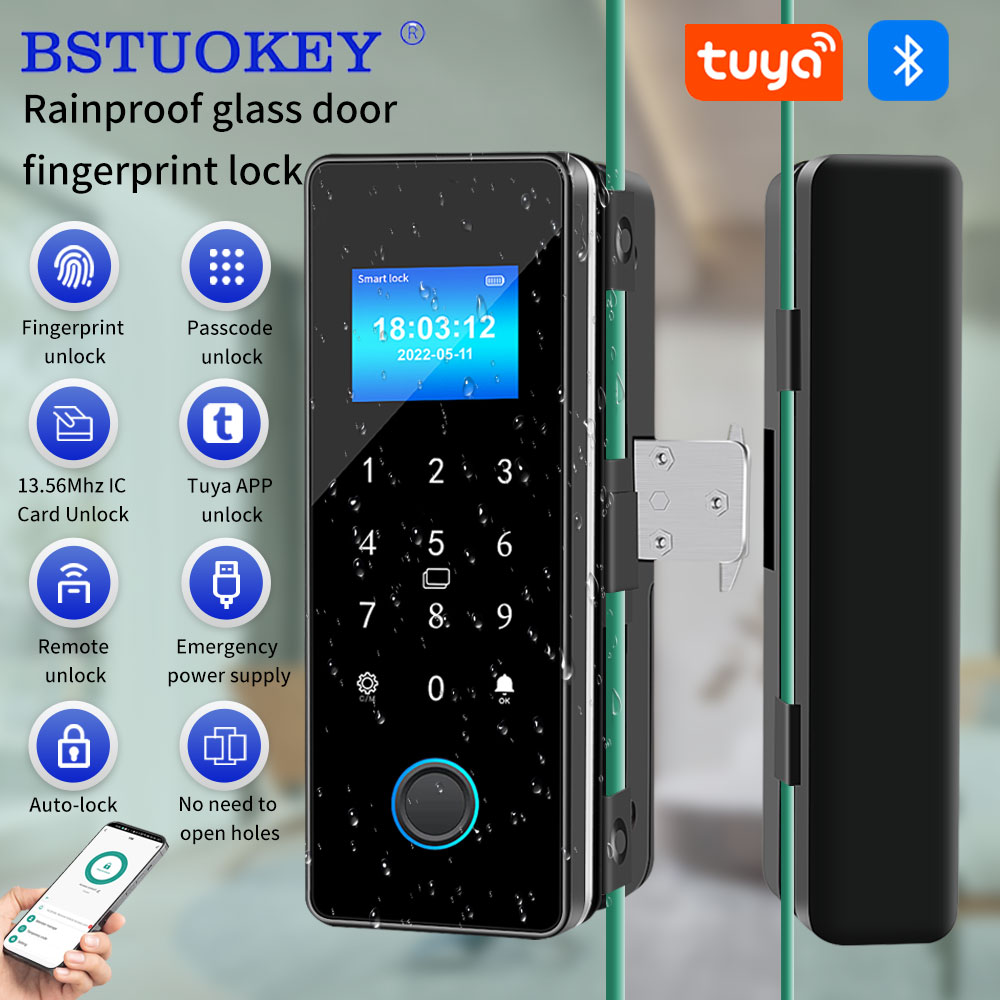 Glass Door Hinge - 防水電子引き戸ロック,スマート指紋ロック,Bluetooth,RFIDカード