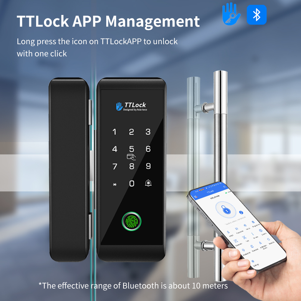 Glass Door Hinge - TTLOCK スマートガラスロック 指紋認証 13.56mhz パスワード解錠 オフィス簡単設置